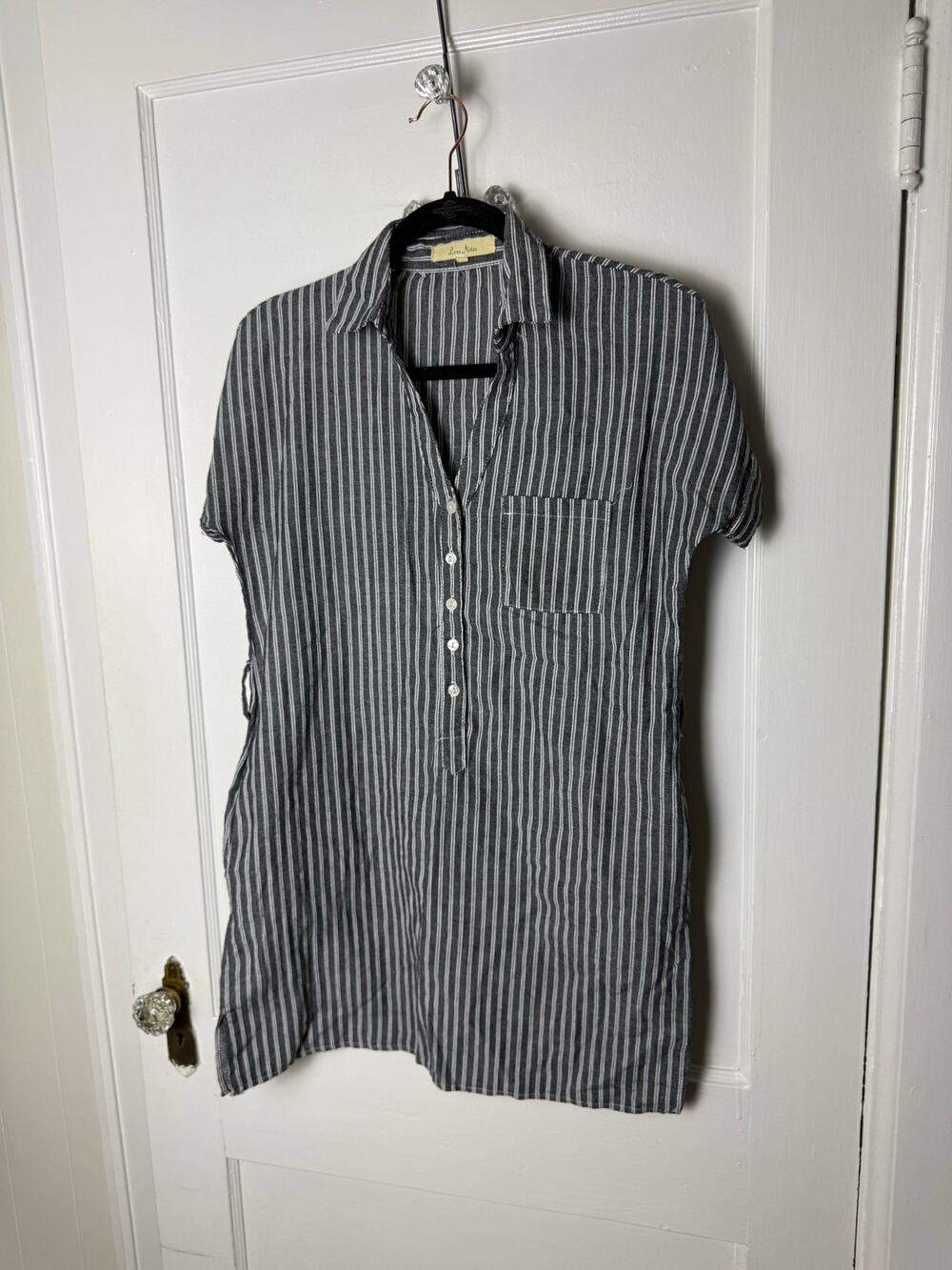Love Notes Dress Women's Small Striped Mini Y2K Shirt Office Siren Short Cotton